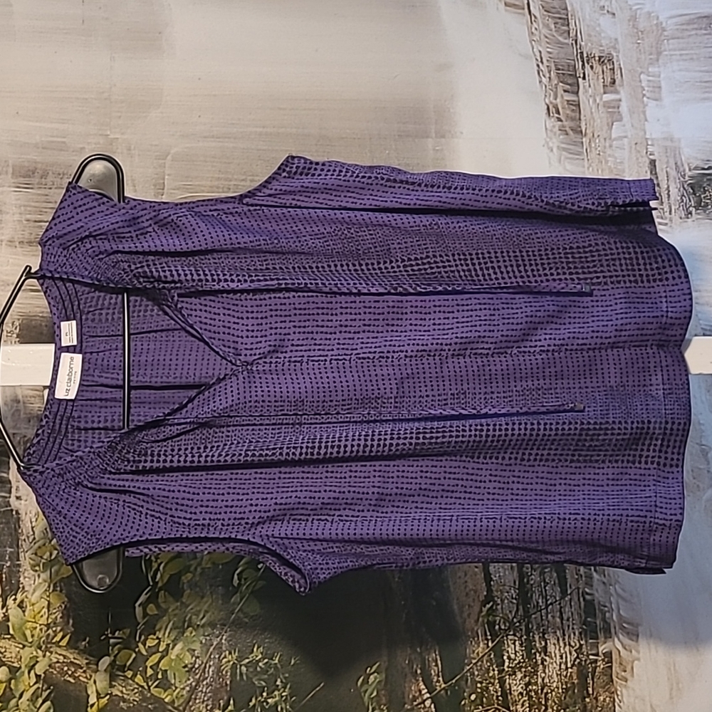 Liz Claiborne Womens Large Petite Classy purple black dot sleeveless blouse